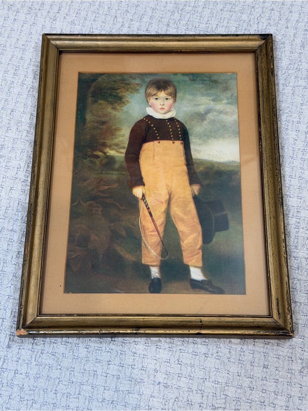 Vintage Framed Boy Portrait Print Gold Frame Equestrian English Country Wall Art